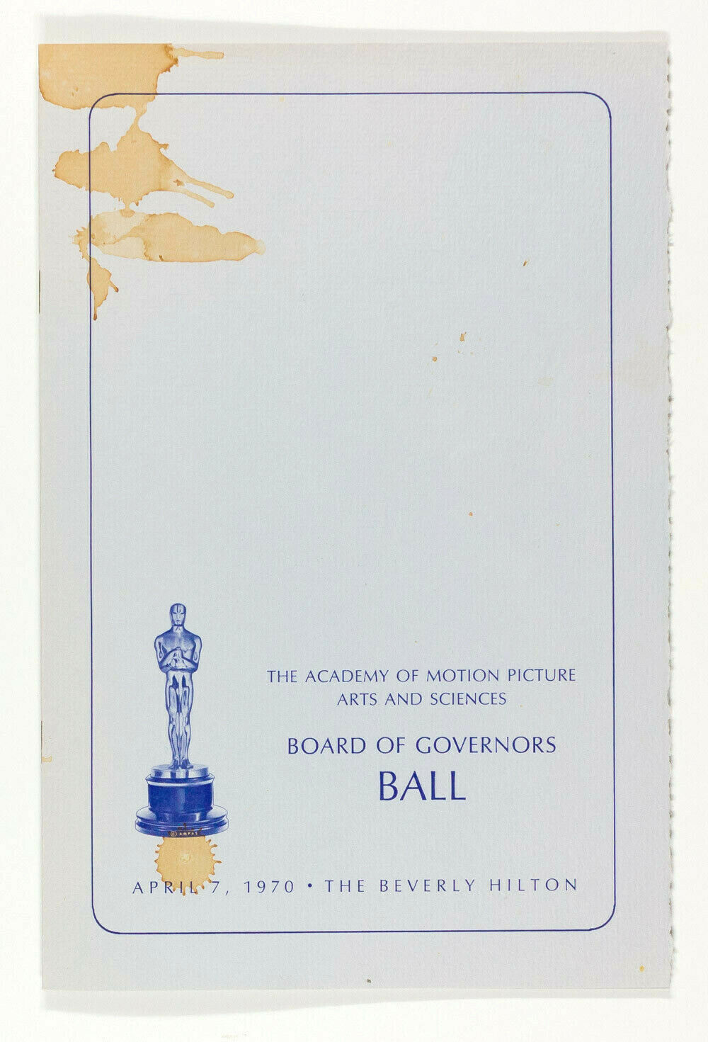 OSCARS 1970 42nd Academy Awards Presentation Program TICKET Governors Ball Menu