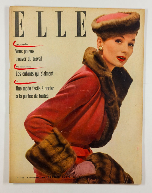 SUZY PARKER Chanel JEAN LOUIS TRINTIGNANT Elle November 1954 ROBERT HOSSEIN vtg