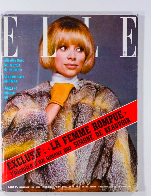 MIREILLE DARC Blouse SIMONE DE BEAUVOIR Elle France magazine October 19 1967 vtg