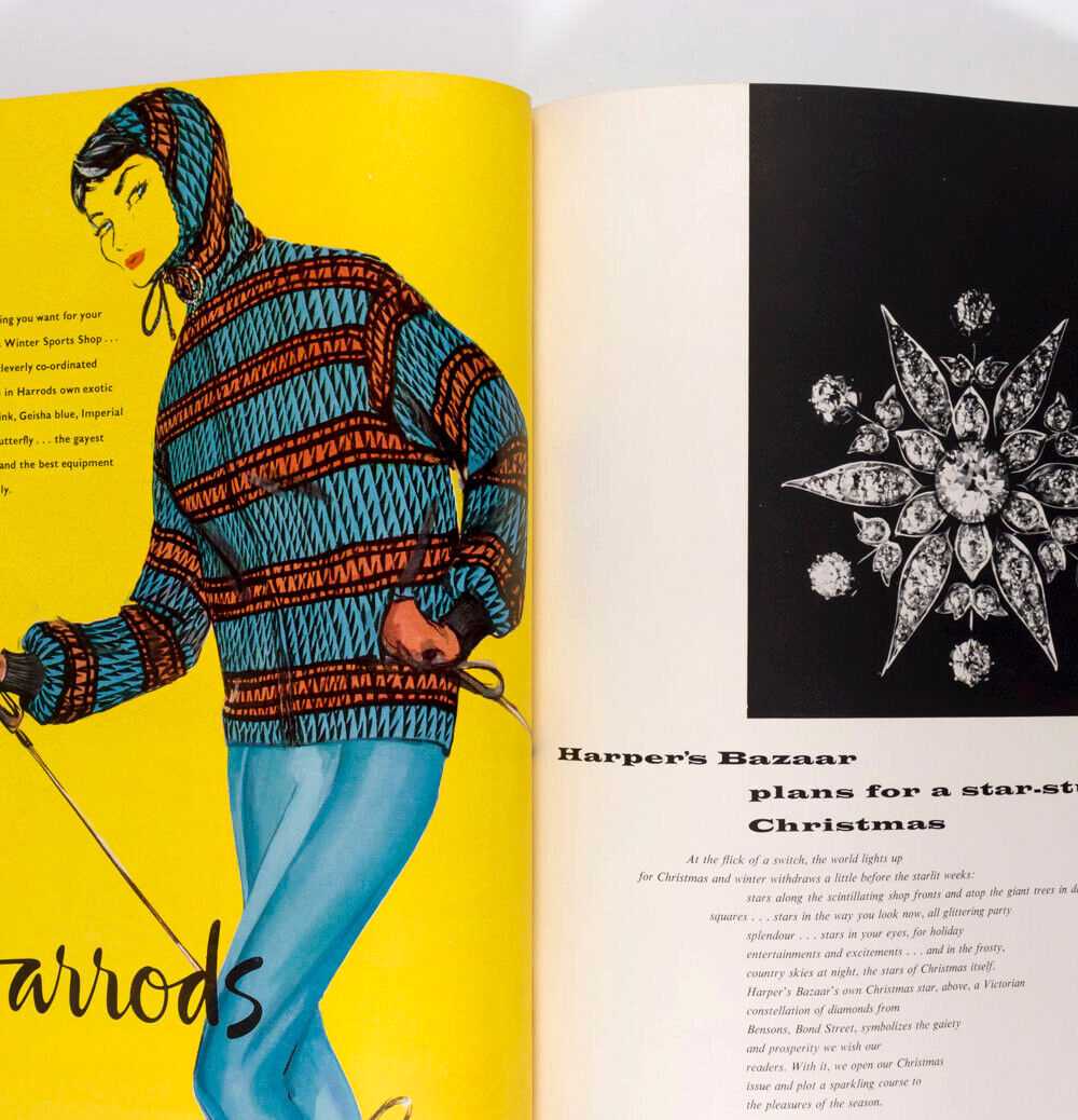 TOM KEOGH Len Deighton ST MORITZ Harpers Bazaar 1959 December EDNA O'BRIEN Paris