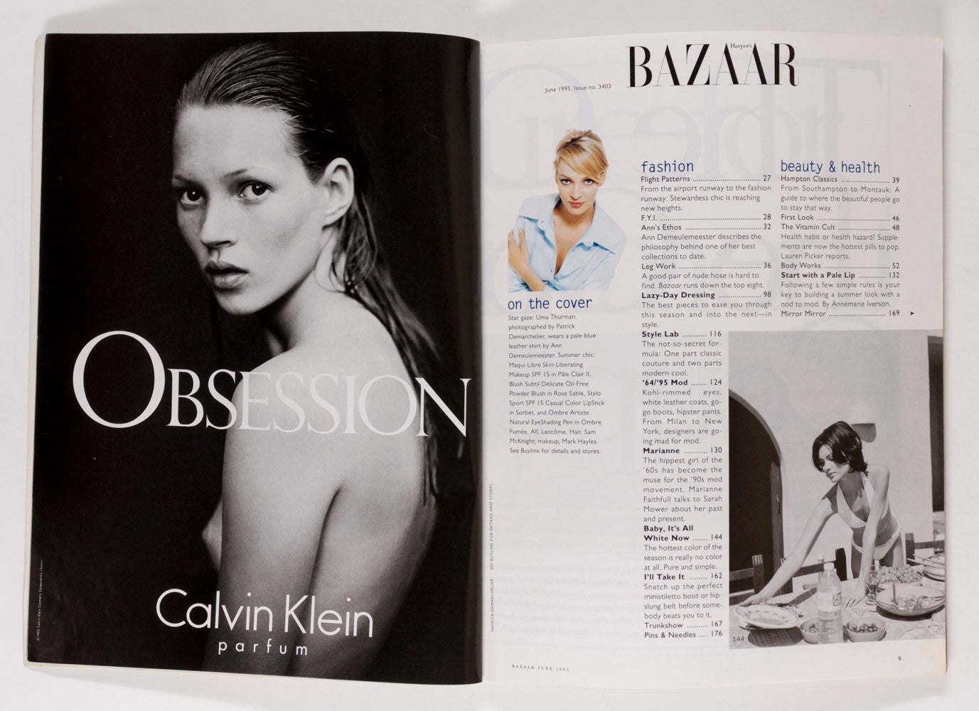 UMA THURMAN Val Kilmer MARIANNE FAITHFULL Harper's US June 1995 Claudia Schiffer