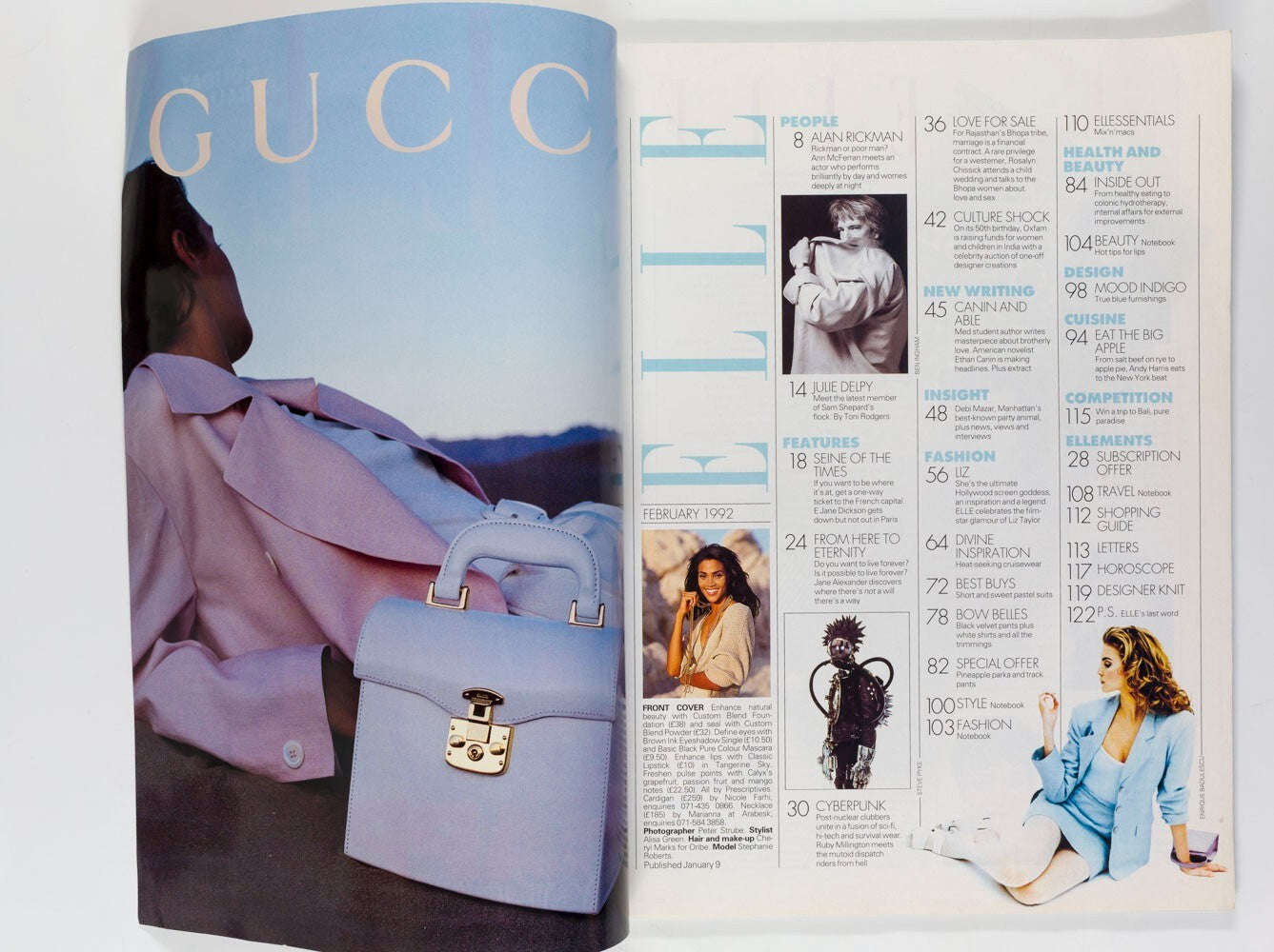 Stephanie Roberts ALAN RICKMAN Nadja Auermann ELLE MAGAZINE February 1992 Matesi