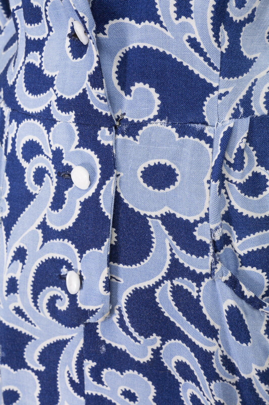 Blue paisley 40s Cotton wartime TEA DAY DRESS Pockets MIDI floral print Size 14