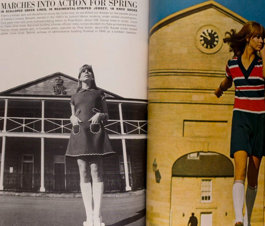 DANIELA BIANCHI Australia Woman BARRY HUMPHRIES Barracks VOGUE September 1968 Oz