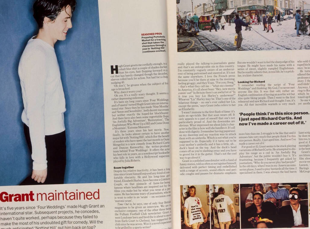 Hugh Grant STEVE EARLE Neil Pearson FA Notting Hill  TIME OUT magazine May 1999