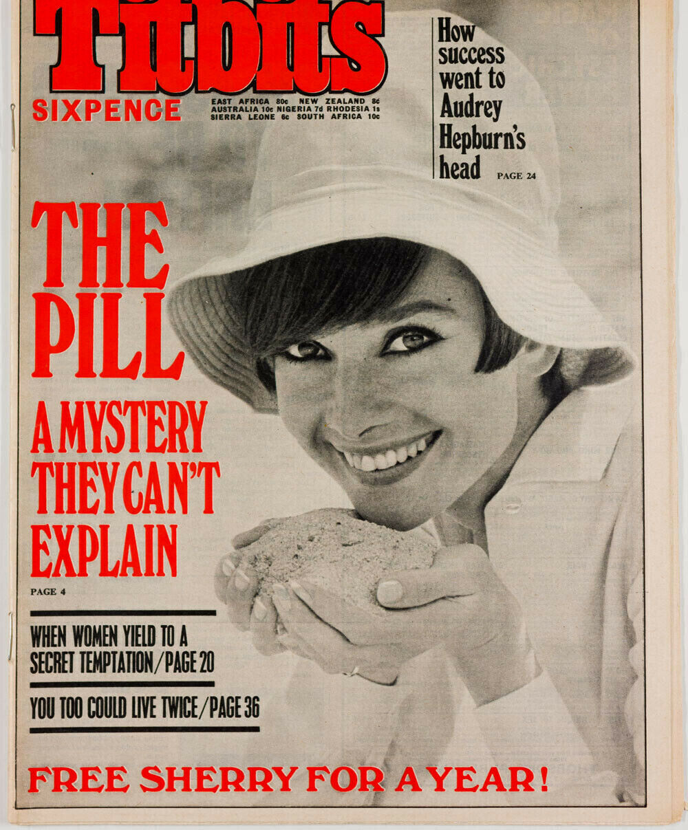 AUDREY HEPBURN cover & feature RARE British VTG Titbits 1960's magazine THE PILL