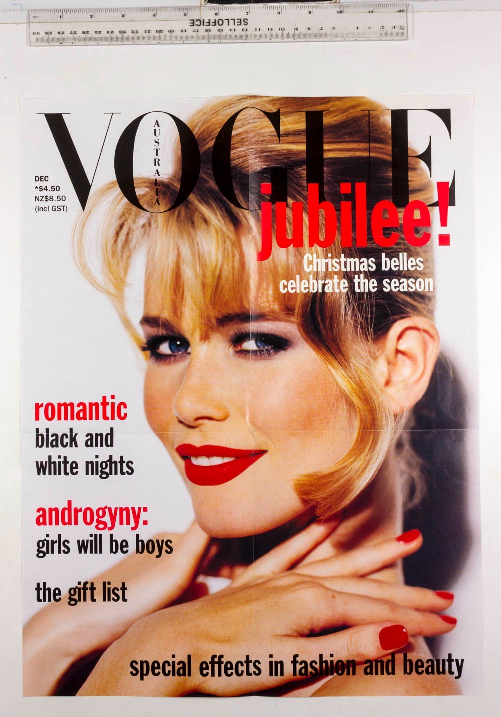 CLAUDIA SCHIFFER fold-out original poster VOGUE MAGAZINE Australia December 1992