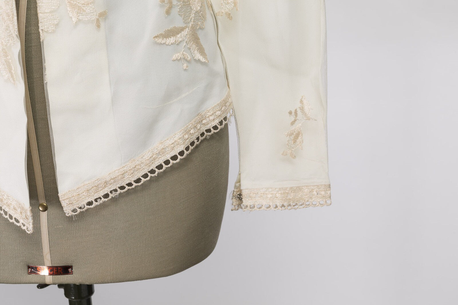 Tom Bowker JEAN VARON shirt jacket MESH embroidered CREAM Hippy FLORAL vtg 1980s
