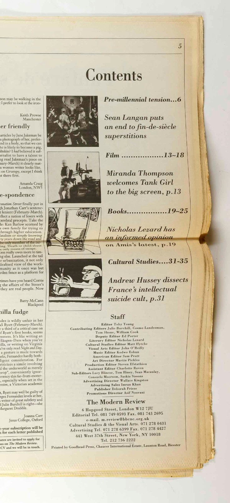 Jamie Hewlett ANNA FRIEL Tony Richardson MODERN REVIEW April 1995 Tank Girl AMIS