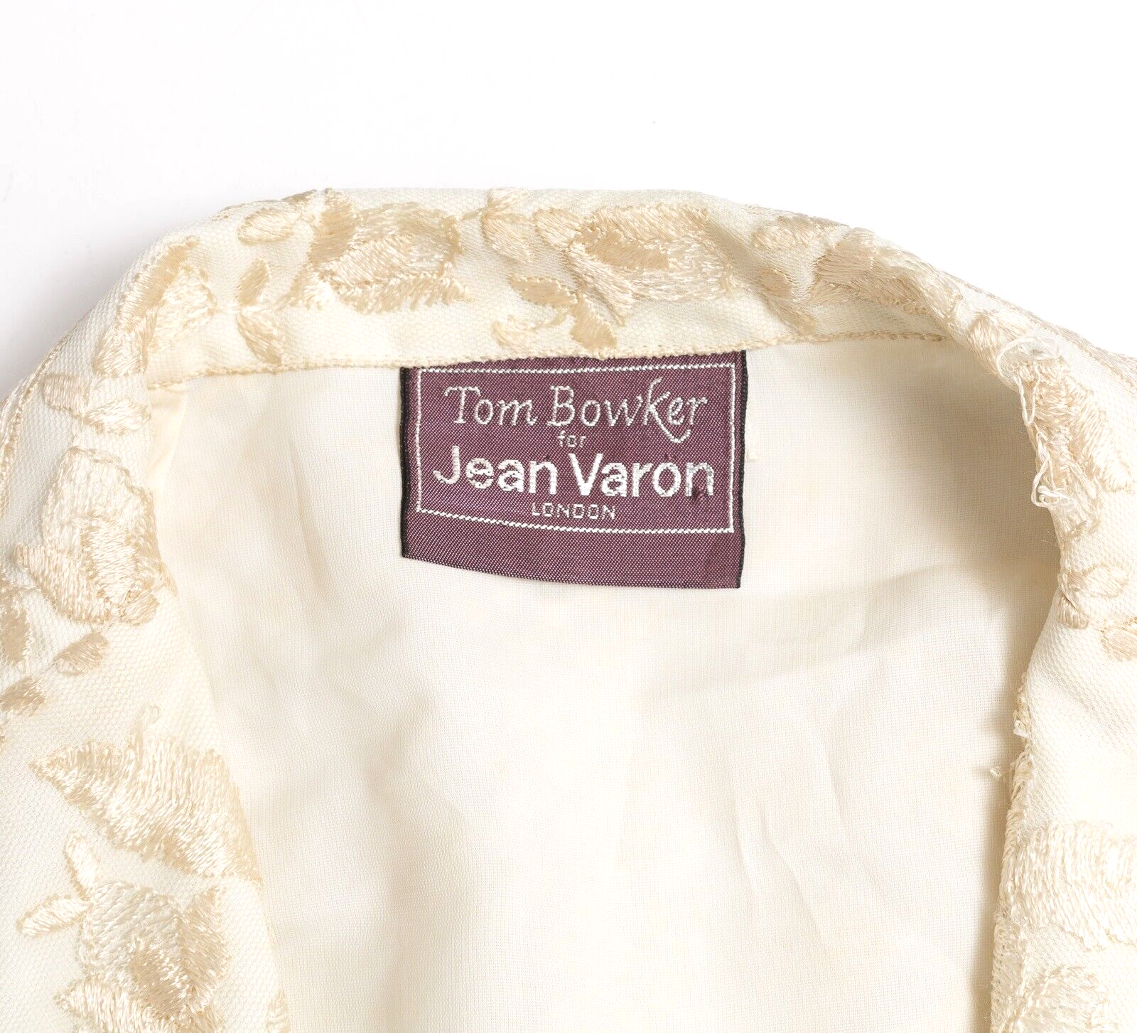 Tom Bowker JEAN VARON shirt jacket MESH embroidered CREAM Hippy FLORAL vtg 1980s