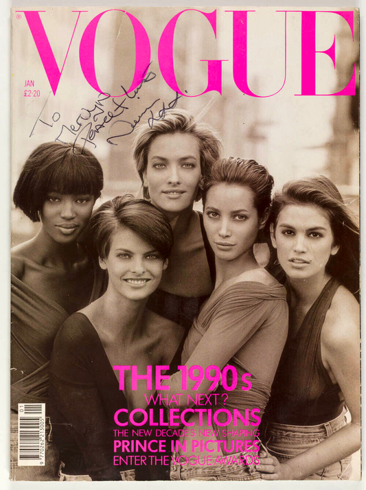 SIGNED BY NAOMI CAMPBELL The Super Models VOGUE Cindy Linda Tatjana Christy 1990