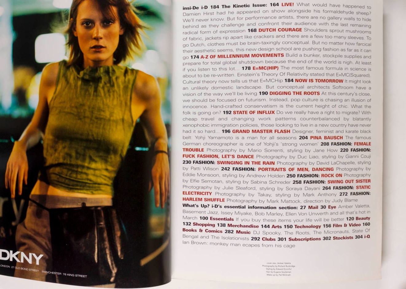 Amber Valletta KIRSTEN OWEN Adriana Lima i-D March 1999 Pina Bausch YAMAMOTO Raf