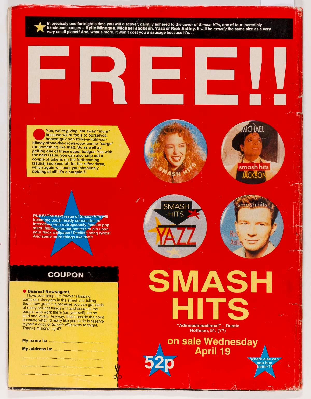 Madonna KYLIE MINOGUE Lisa Stansfield GNR Smash Hits April 1987 The Cure U2 FYC