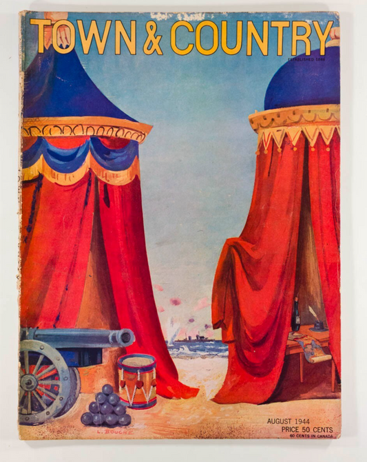 LOUIS BOUCHE design ART Town & Country magazine August 1944 WWII Canon WAR Tent