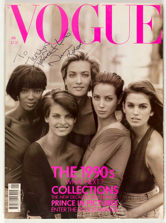 SIGNED by NAOMI CAMPBELL The Super Models VOGUE Cindy Linda Tatjana Christy 1990