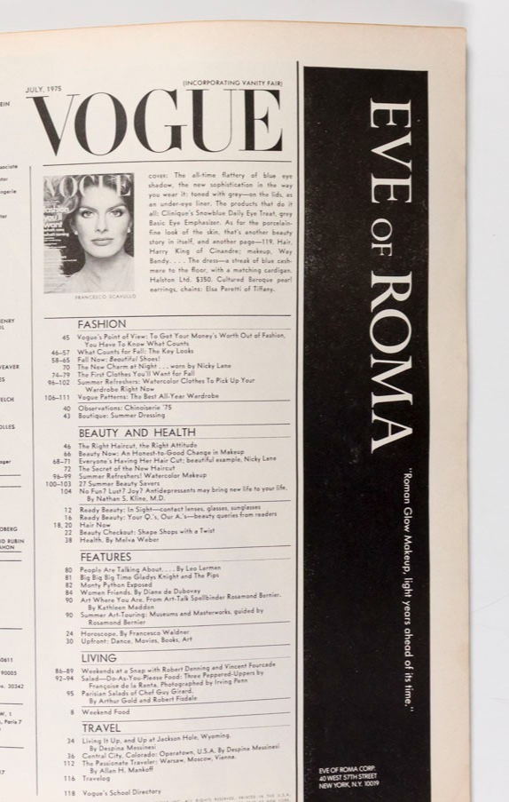 RENE RUSSO Dalila di Lazzaro DEBORAH TURBEVILLE Monty Python Vogue US July 1975