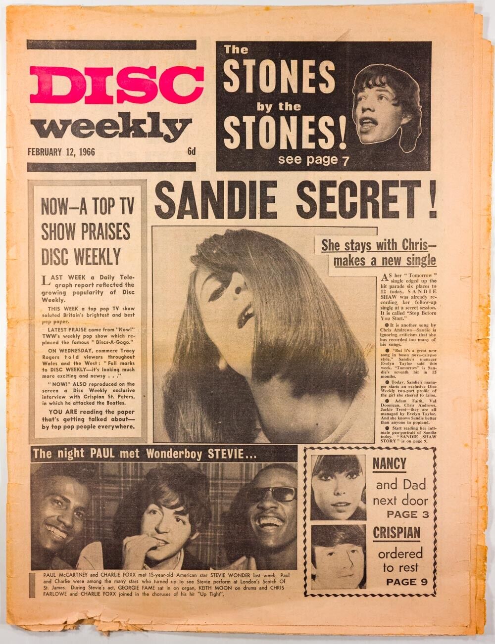 SANDIE SHAW Paul McCartney THE BEATLES Rolling Stones DISC WEEKLY magazine 1966