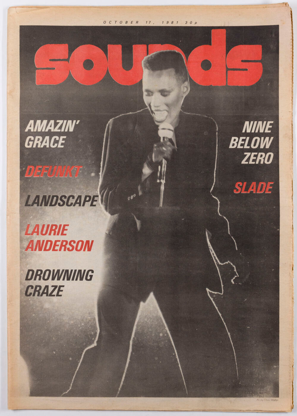 GRACE JONES Laurie Anderson DONOVAN Slade U2 Bauhaus OMD The Jam SOUNDS magazine