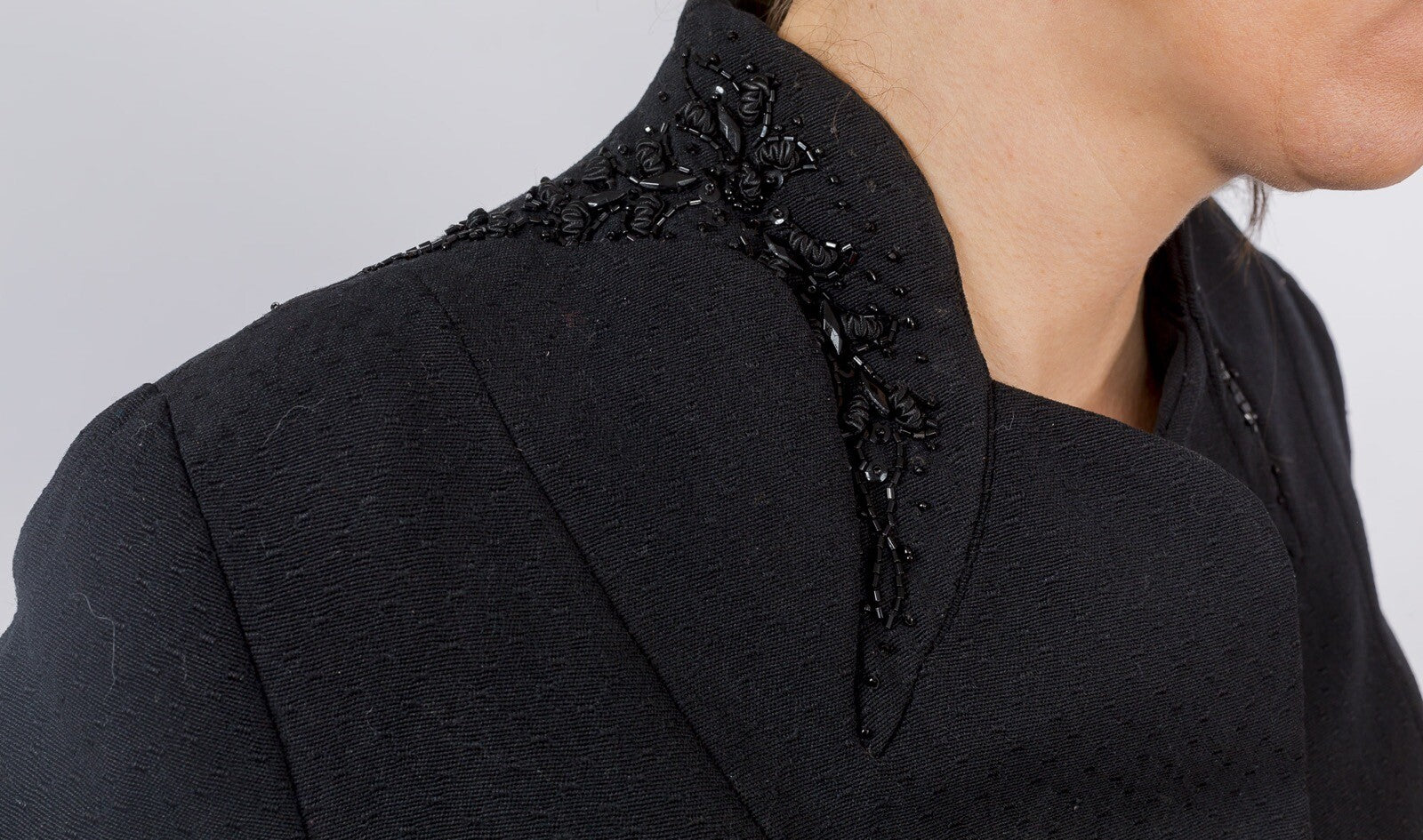 Black 1940s 50s Silk Cotton fitted jacket GLASS BEADING Laurie White Couture VTG