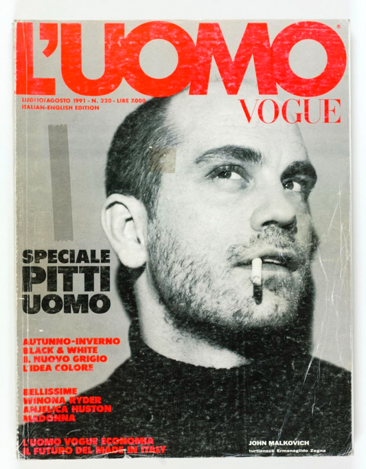 JOHN MALKOVICH Winona Ryder ANJELICA HUSTON L'Uomo Vogue July 1991 Madonna PITTI