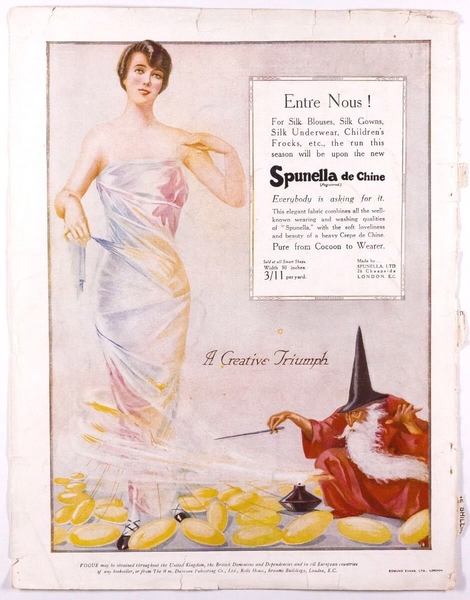 SPUNELLA DE CHINE Silk crepe fabric ~ Vogue magazine advert 1917 1919 Wizard VTG