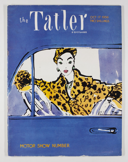 Tage Werner MOTOR SHOW Jaguar car JOHN FRENCH Tatler October 1956 Girls CLOTHES
