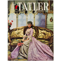 Silk evening dress on a sofa The Tatler Magazine 27th August 1958